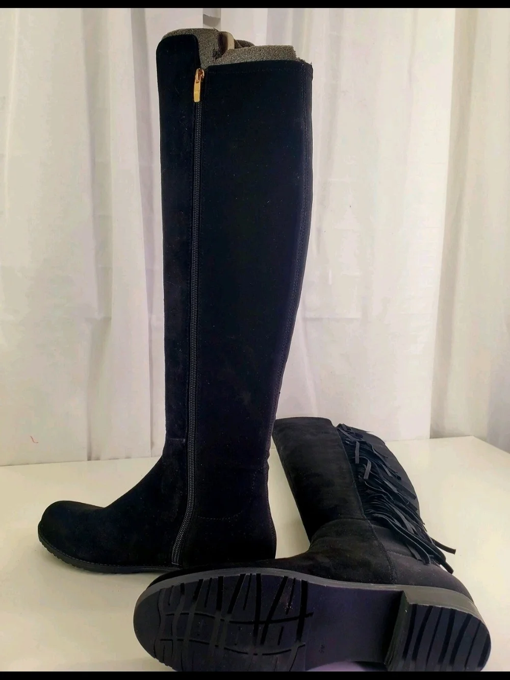 Marc Fisher Women's Black Genuine Suede Fringe Knee-High Riding Boots  Sz.9M